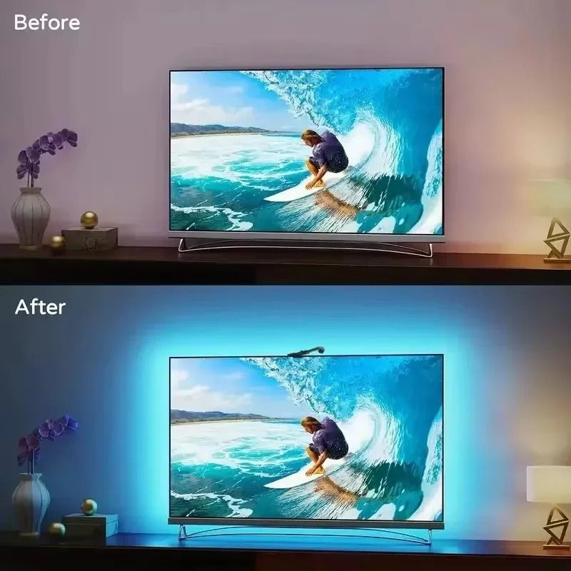 Przed i po: ściana za TV w kolorach obrazu